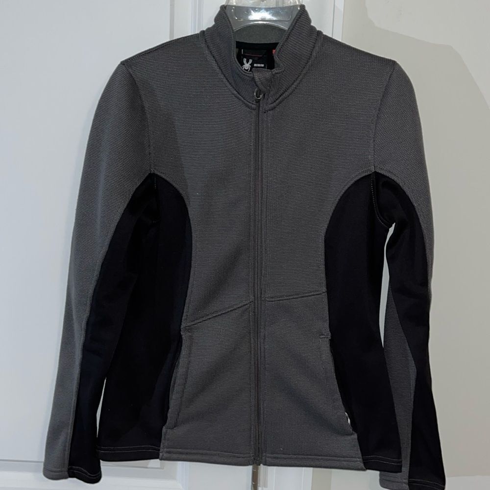 EUC Spyder Knit Fleece ThermoWeb Ski Snowboard Winter Sexy Jacket Grey Black M